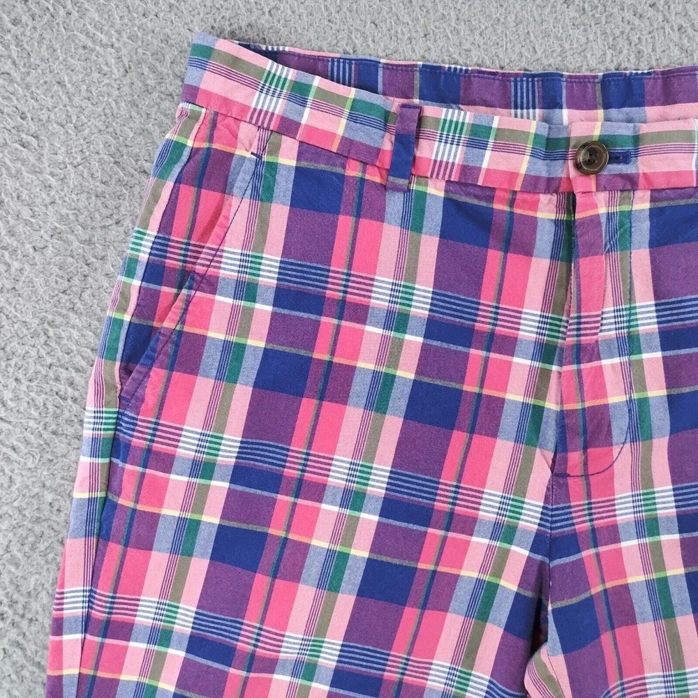 Brooks Brothers Shorts Mens 33 Pink Cotton Plaid Flat Front Slash Pockets Chino